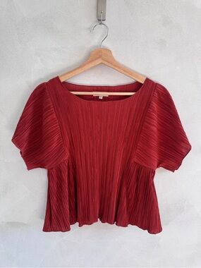 Madewell - Rust Pleated Short-Sleeve Blouse